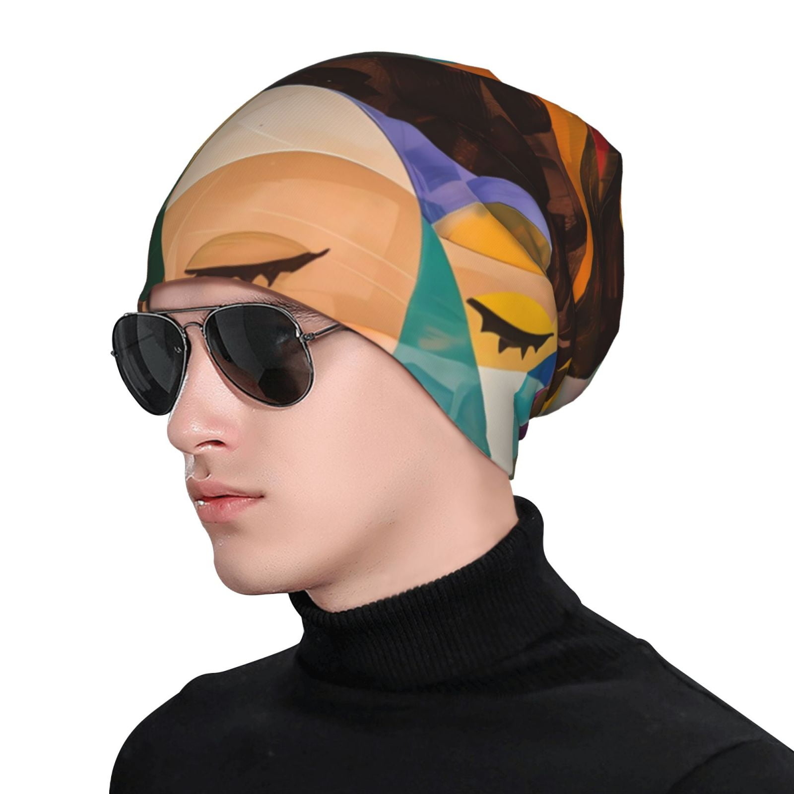 Abstract Musical Faces Printed – Beanie Cuffed Knit recenzja i cena