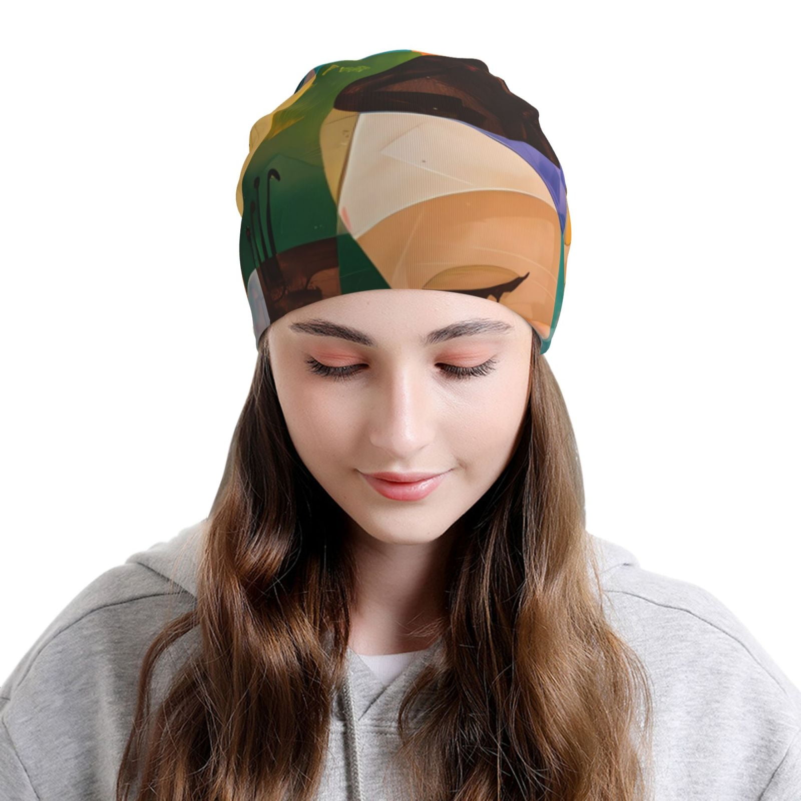 Abstract Musical Faces Printed – Beanie Cuffed Knit recenzja i cena