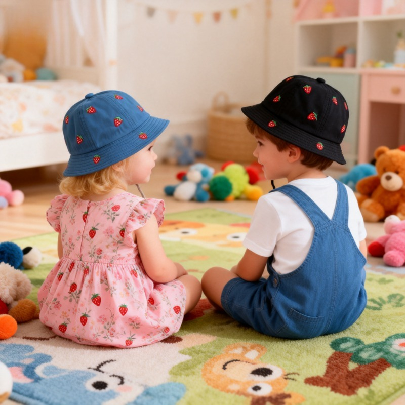 Girl Fisherman Hat with Strawb – Bucket Hat Cotton recenzja i cena