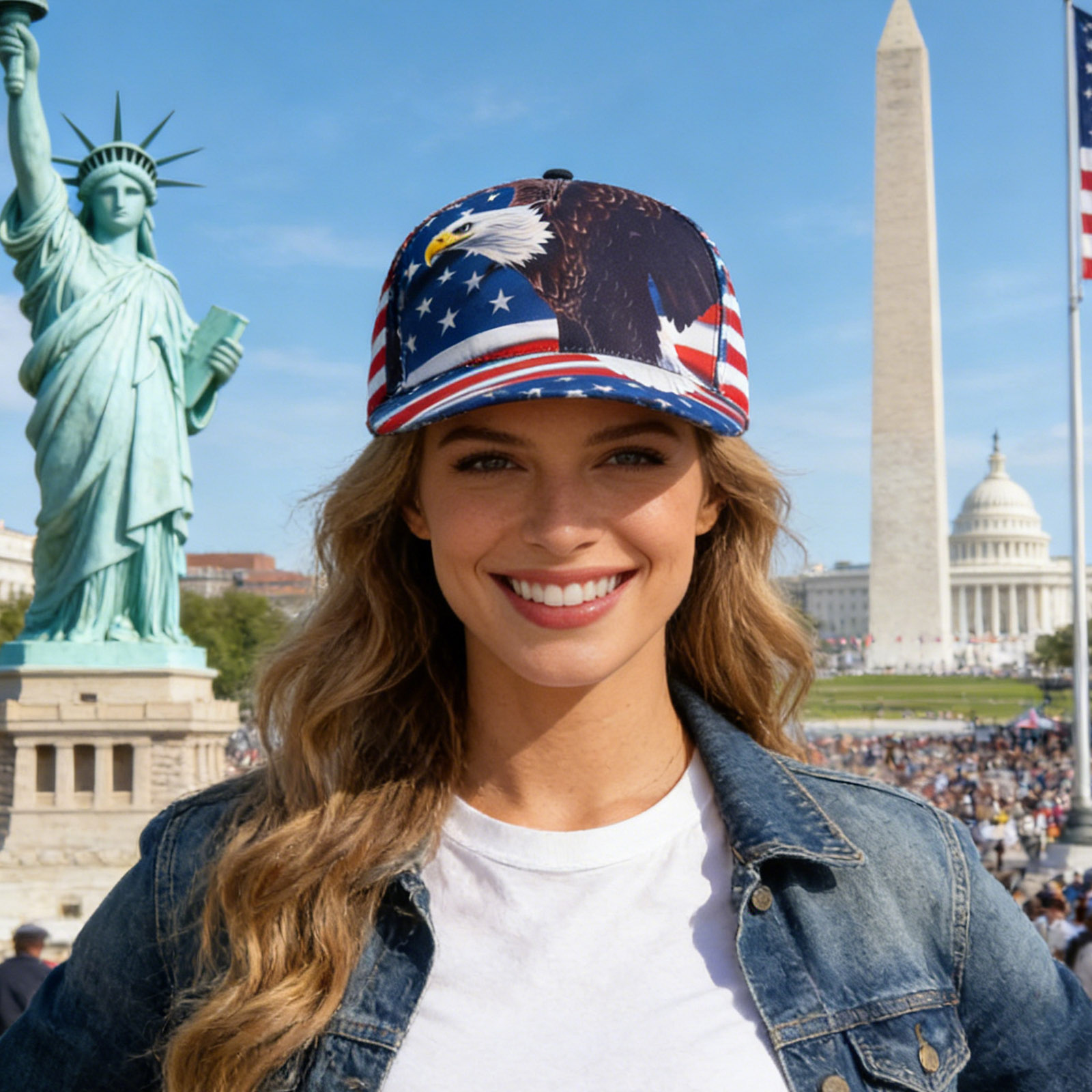 USA Eagle Printed Unisex Flat  – Snapback Hat Flat recenzja i cena