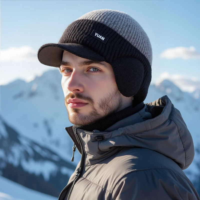 Dual-Tone Knit Baseball Cap- O – Trapper Hat Ear Flap recenzja i cena